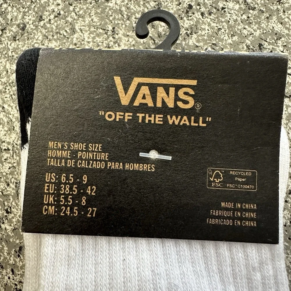 Vans Crew Socks Mens 6.5-9 Off The Wall White Yellow 2K Bar Logo 66 White